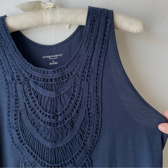 Liz Lange Maternity Navy Blue Crochet Lace Front Long Tank Dress Sleeveless XL - Picture 4 of 10